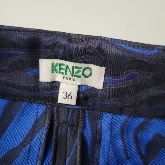 KENZO Blue and Black Jacquard Moire Tiger High Waisted Shorts - Picture 6 of 12